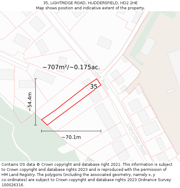 35, LIGHTRIDGE ROAD, HUDDERSFIELD, HD2 2HE: Plot and title map