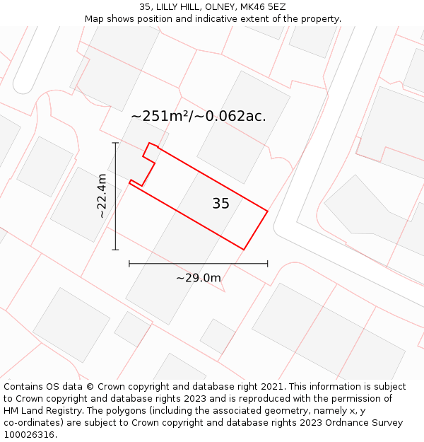 35, LILLY HILL, OLNEY, MK46 5EZ: Plot and title map