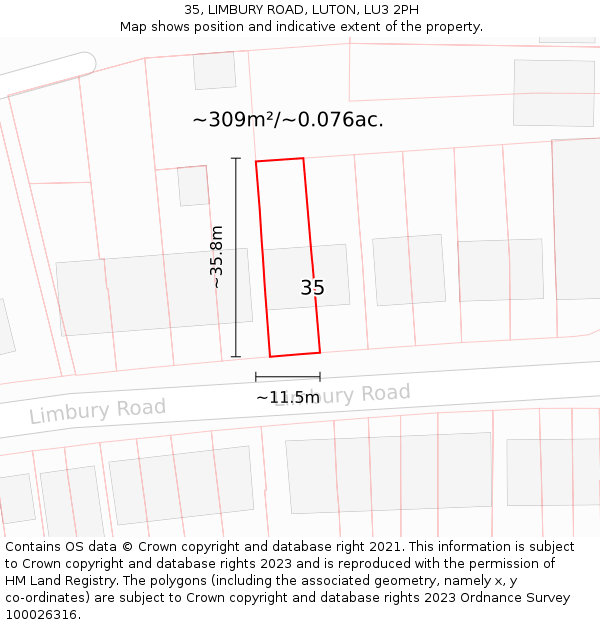 35, LIMBURY ROAD, LUTON, LU3 2PH: Plot and title map
