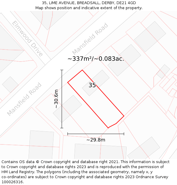 35, LIME AVENUE, BREADSALL, DERBY, DE21 4GD: Plot and title map