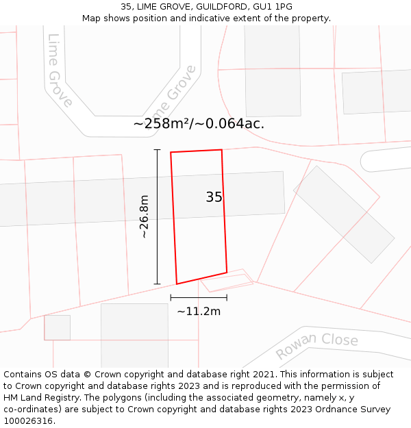 35, LIME GROVE, GUILDFORD, GU1 1PG: Plot and title map