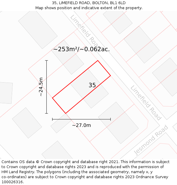 35, LIMEFIELD ROAD, BOLTON, BL1 6LD: Plot and title map