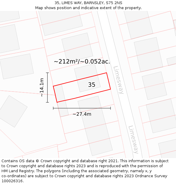 35, LIMES WAY, BARNSLEY, S75 2NS: Plot and title map