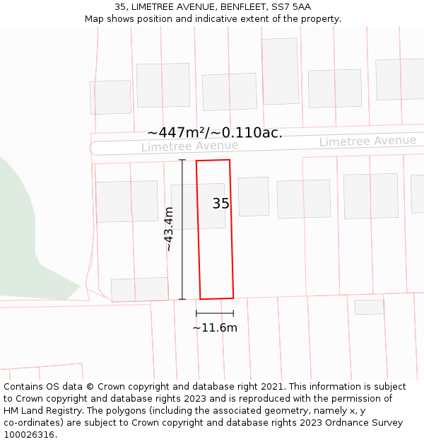 35, LIMETREE AVENUE, BENFLEET, SS7 5AA: Plot and title map