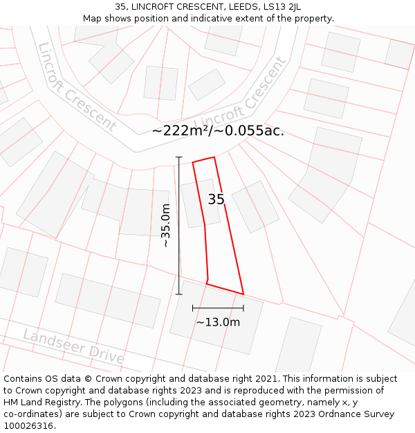 35, LINCROFT CRESCENT, LEEDS, LS13 2JL: Plot and title map