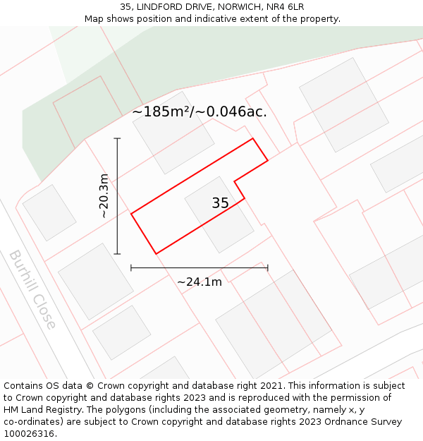 35, LINDFORD DRIVE, NORWICH, NR4 6LR: Plot and title map