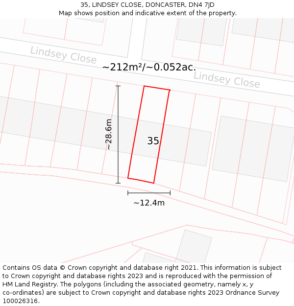 35, LINDSEY CLOSE, DONCASTER, DN4 7JD: Plot and title map