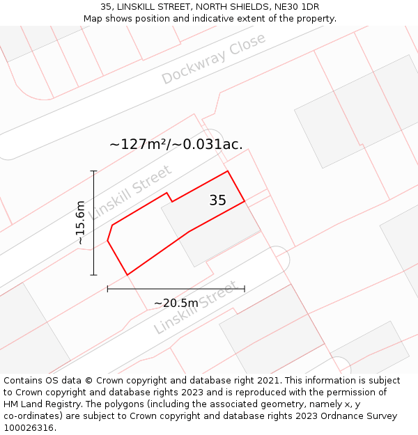 35, LINSKILL STREET, NORTH SHIELDS, NE30 1DR: Plot and title map