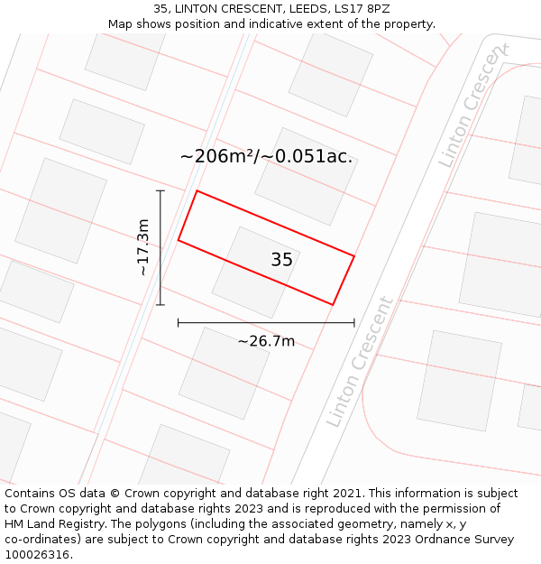 35, LINTON CRESCENT, LEEDS, LS17 8PZ: Plot and title map