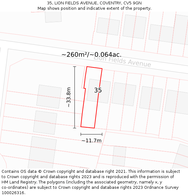 35, LION FIELDS AVENUE, COVENTRY, CV5 9GN: Plot and title map