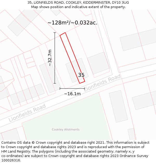 35, LIONFIELDS ROAD, COOKLEY, KIDDERMINSTER, DY10 3UG: Plot and title map
