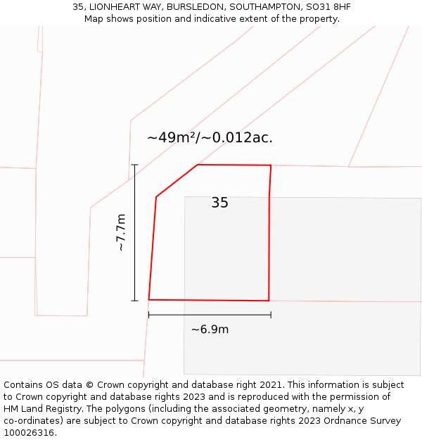 35, LIONHEART WAY, BURSLEDON, SOUTHAMPTON, SO31 8HF: Plot and title map