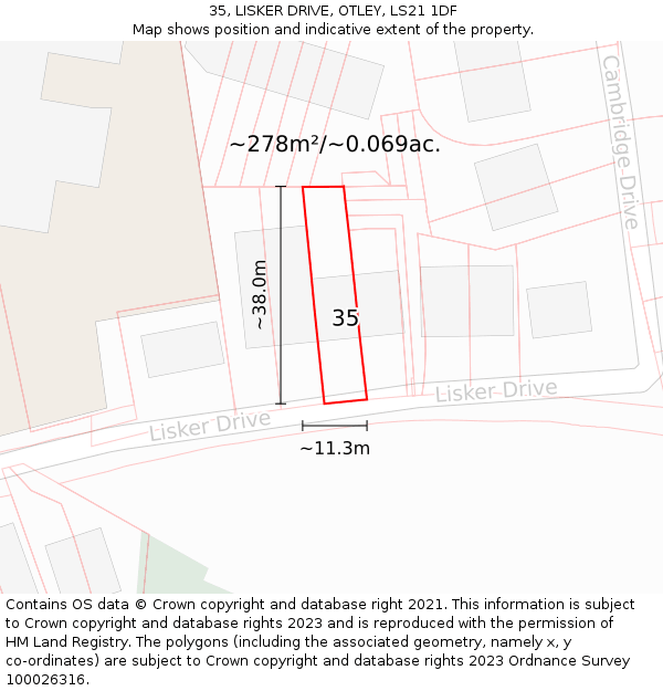 35, LISKER DRIVE, OTLEY, LS21 1DF: Plot and title map