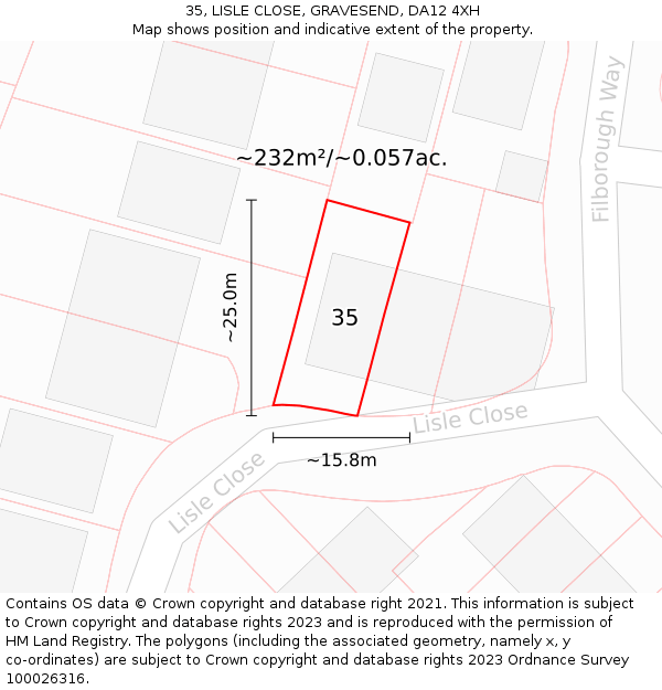 35, LISLE CLOSE, GRAVESEND, DA12 4XH: Plot and title map