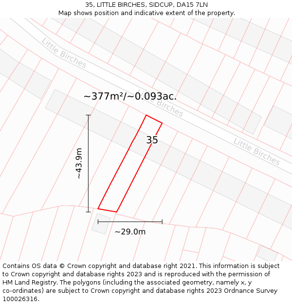 35, LITTLE BIRCHES, SIDCUP, DA15 7LN: Plot and title map