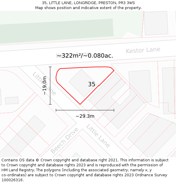 35, LITTLE LANE, LONGRIDGE, PRESTON, PR3 3WS: Plot and title map