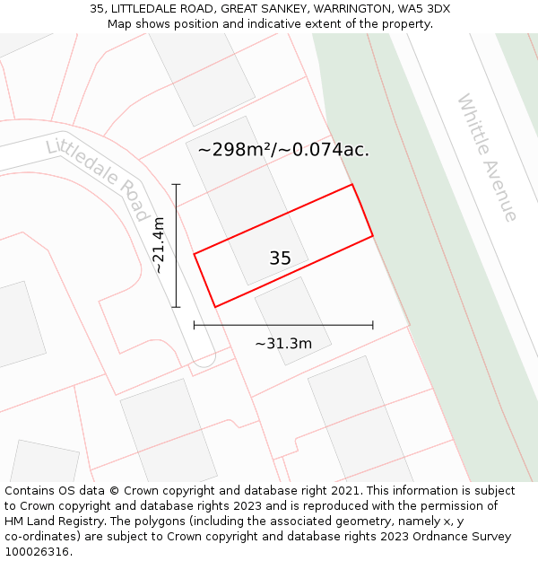 35, LITTLEDALE ROAD, GREAT SANKEY, WARRINGTON, WA5 3DX: Plot and title map