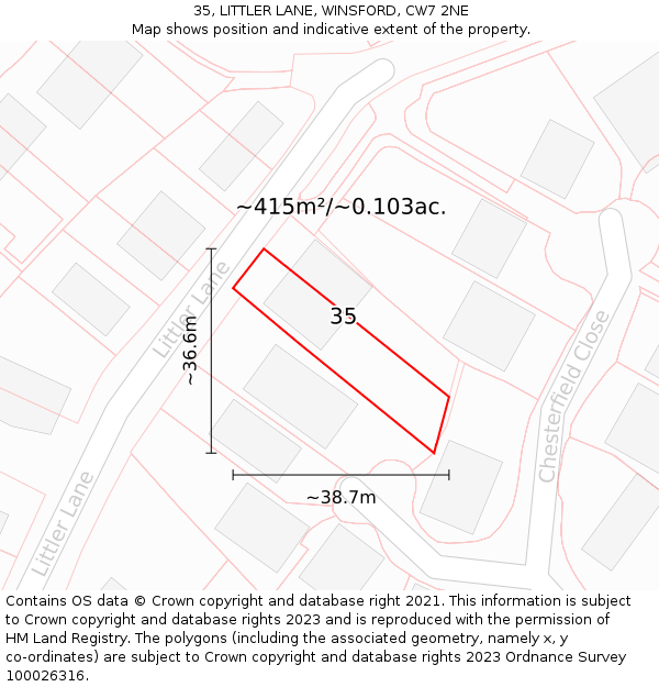 35, LITTLER LANE, WINSFORD, CW7 2NE: Plot and title map