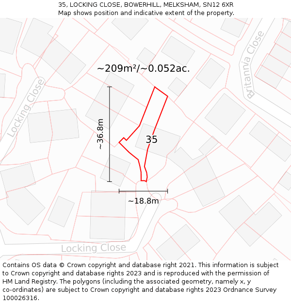 35, LOCKING CLOSE, BOWERHILL, MELKSHAM, SN12 6XR: Plot and title map