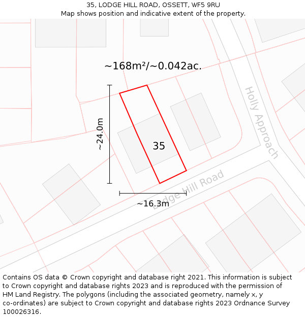 35, LODGE HILL ROAD, OSSETT, WF5 9RU: Plot and title map