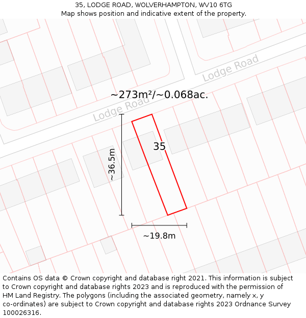 35, LODGE ROAD, WOLVERHAMPTON, WV10 6TG: Plot and title map