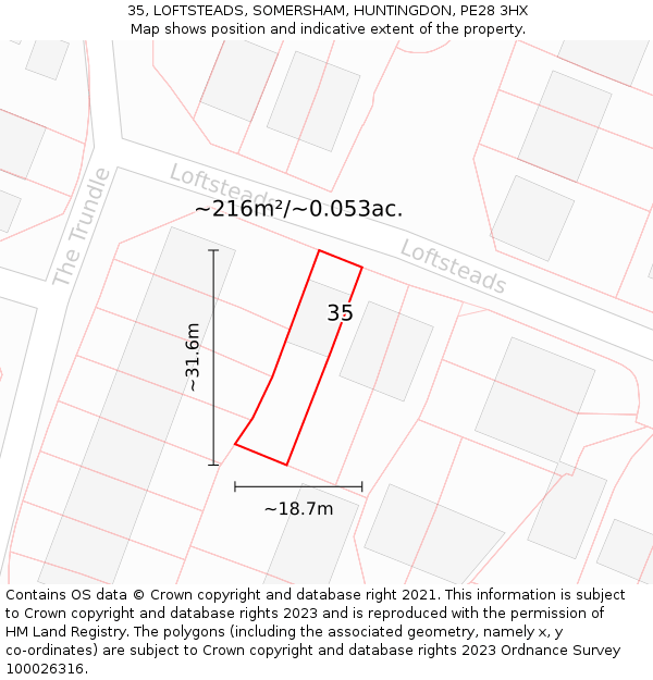 35, LOFTSTEADS, SOMERSHAM, HUNTINGDON, PE28 3HX: Plot and title map