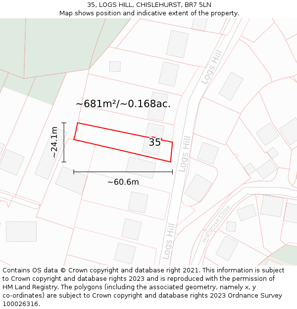35, LOGS HILL, CHISLEHURST, BR7 5LN: Plot and title map