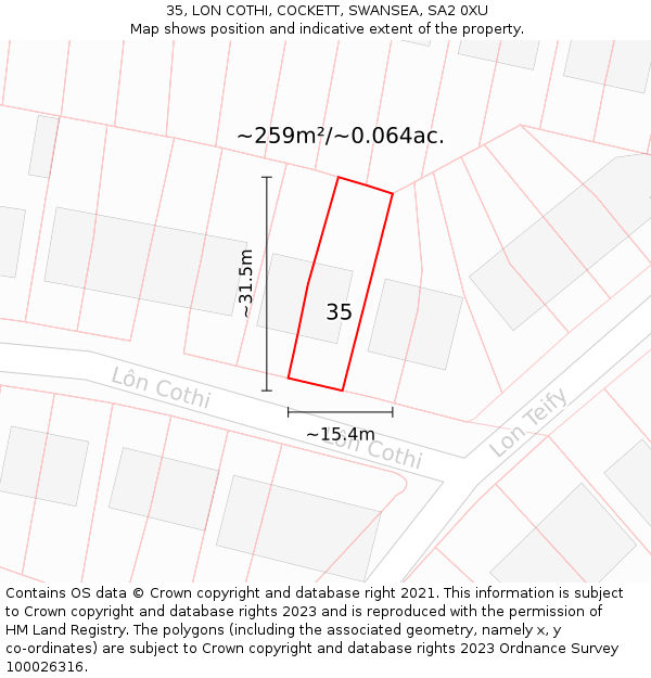 35, LON COTHI, COCKETT, SWANSEA, SA2 0XU: Plot and title map