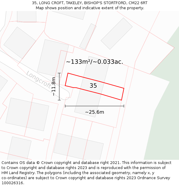35, LONG CROFT, TAKELEY, BISHOP'S STORTFORD, CM22 6RT: Plot and title map