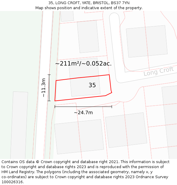 35, LONG CROFT, YATE, BRISTOL, BS37 7YN: Plot and title map