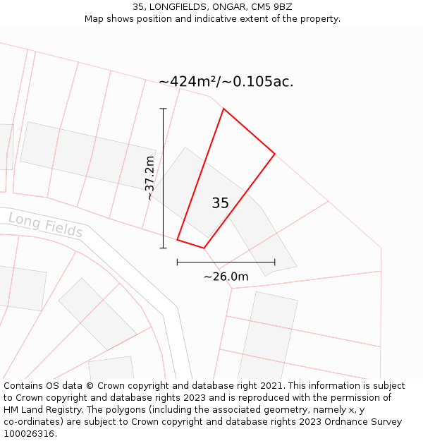 35, LONGFIELDS, ONGAR, CM5 9BZ: Plot and title map