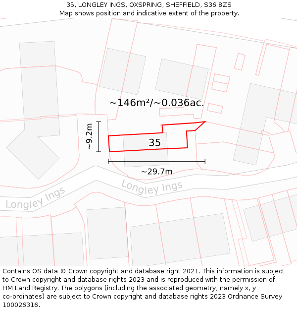 35, LONGLEY INGS, OXSPRING, SHEFFIELD, S36 8ZS: Plot and title map