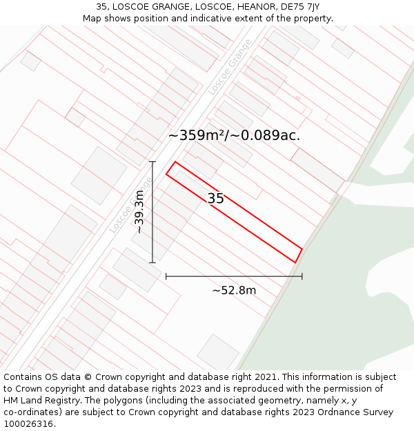 35, LOSCOE GRANGE, LOSCOE, HEANOR, DE75 7JY: Plot and title map