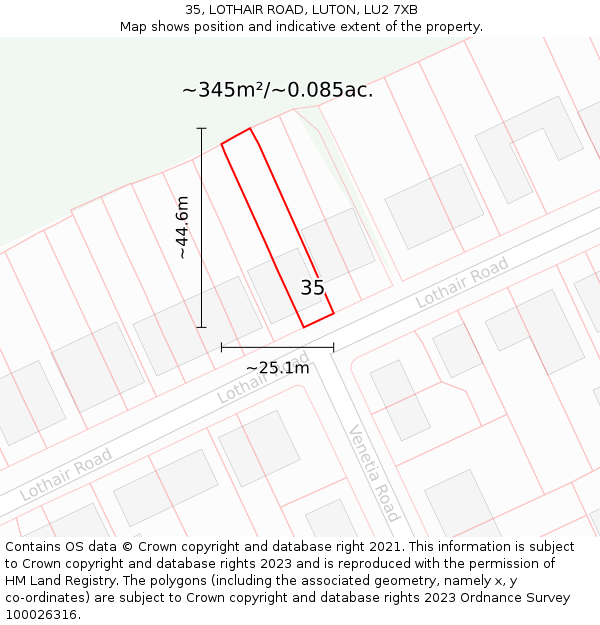 35, LOTHAIR ROAD, LUTON, LU2 7XB: Plot and title map