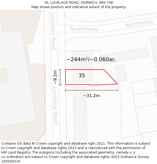 35, LOVELACE ROAD, NORWICH, NR4 7AE: Plot and title map