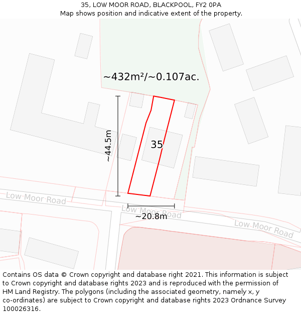 35, LOW MOOR ROAD, BLACKPOOL, FY2 0PA: Plot and title map
