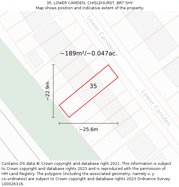 35, LOWER CAMDEN, CHISLEHURST, BR7 5HY: Plot and title map