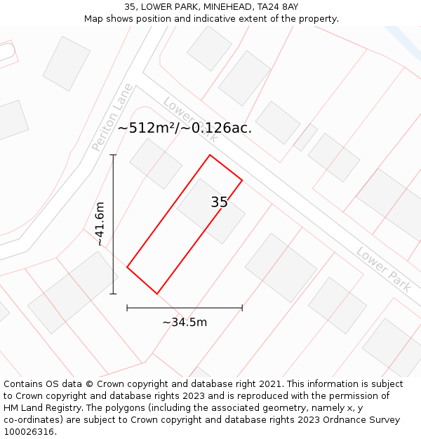 35, LOWER PARK, MINEHEAD, TA24 8AY: Plot and title map