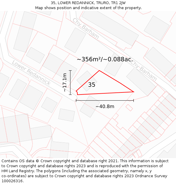 35, LOWER REDANNICK, TRURO, TR1 2JW: Plot and title map