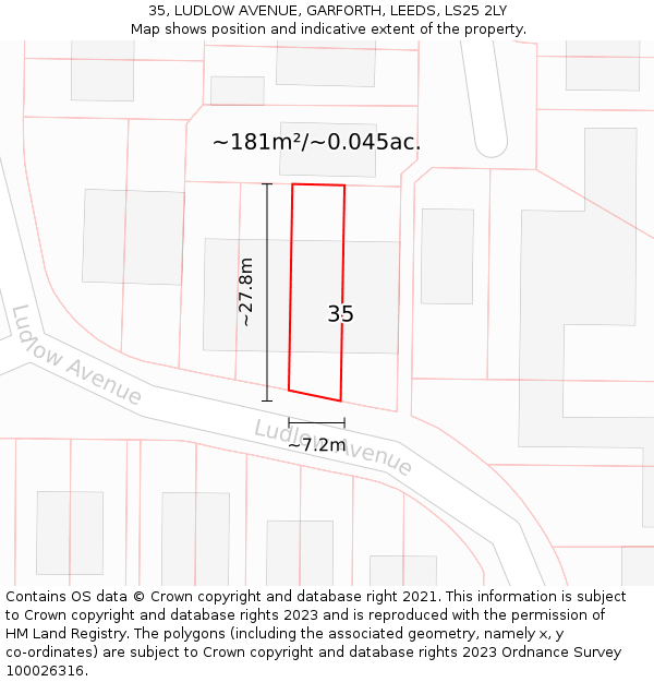 35, LUDLOW AVENUE, GARFORTH, LEEDS, LS25 2LY: Plot and title map