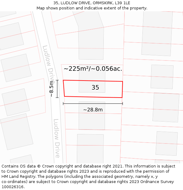 35, LUDLOW DRIVE, ORMSKIRK, L39 1LE: Plot and title map