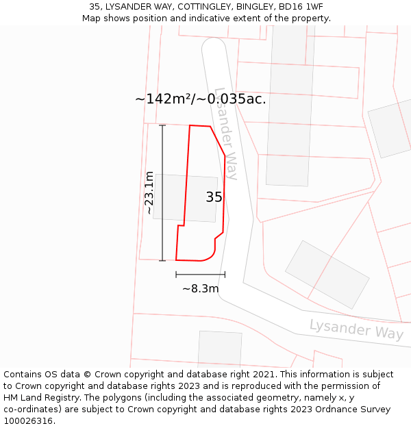 35, LYSANDER WAY, COTTINGLEY, BINGLEY, BD16 1WF: Plot and title map