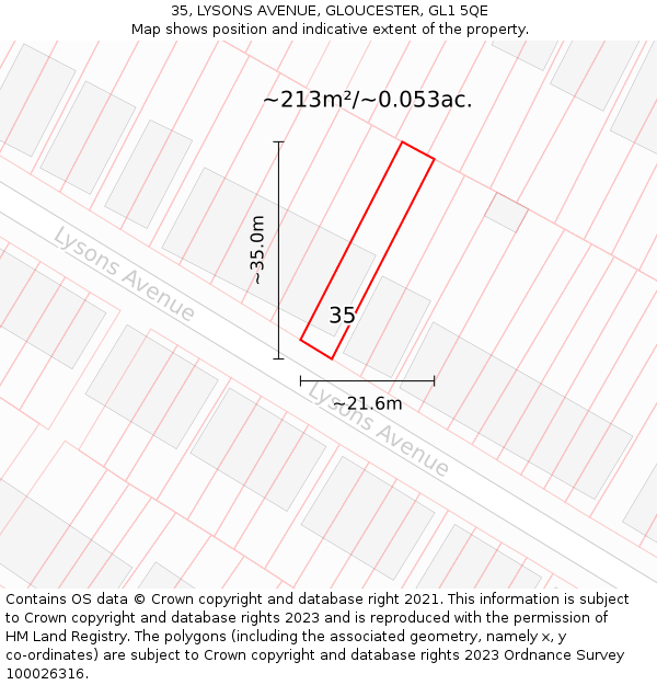 35, LYSONS AVENUE, GLOUCESTER, GL1 5QE: Plot and title map