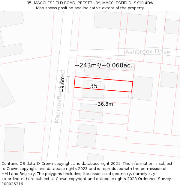 35, MACCLESFIELD ROAD, PRESTBURY, MACCLESFIELD, SK10 4BW: Plot and title map
