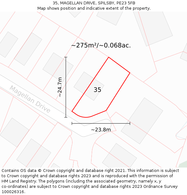 35, MAGELLAN DRIVE, SPILSBY, PE23 5FB: Plot and title map