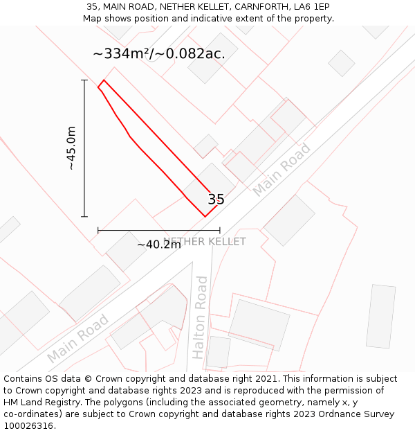 35, MAIN ROAD, NETHER KELLET, CARNFORTH, LA6 1EP: Plot and title map