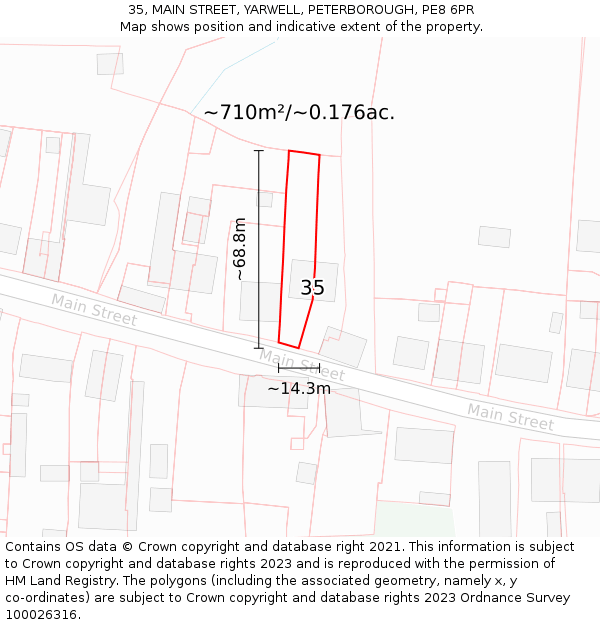 35, MAIN STREET, YARWELL, PETERBOROUGH, PE8 6PR: Plot and title map