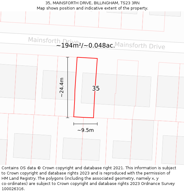 35, MAINSFORTH DRIVE, BILLINGHAM, TS23 3RN: Plot and title map