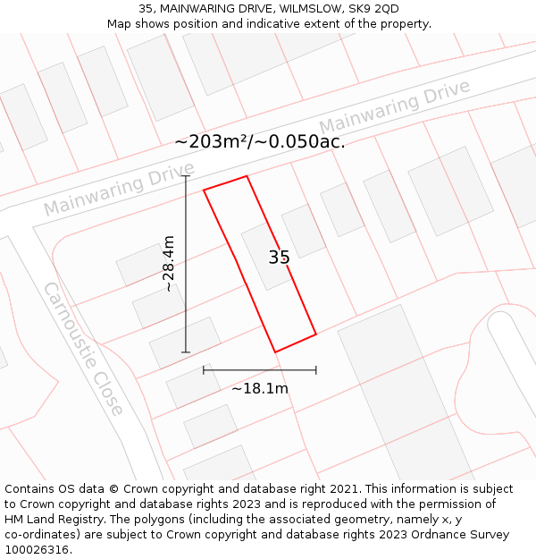 35, MAINWARING DRIVE, WILMSLOW, SK9 2QD: Plot and title map