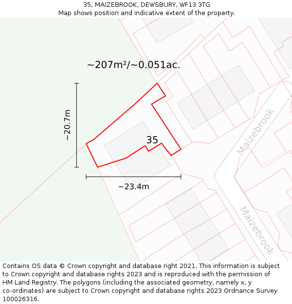 35, MAIZEBROOK, DEWSBURY, WF13 3TG: Plot and title map